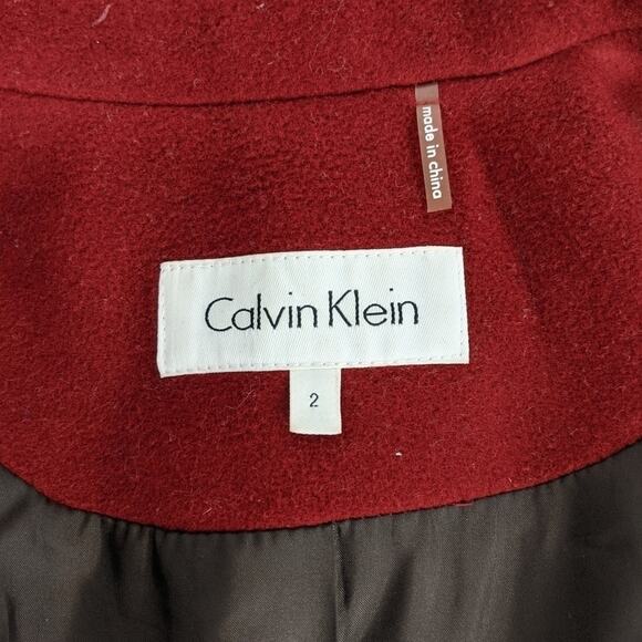 Calvin Klein Red Pea Coat Wool Recycled Cashmere - Picture 5 of 6